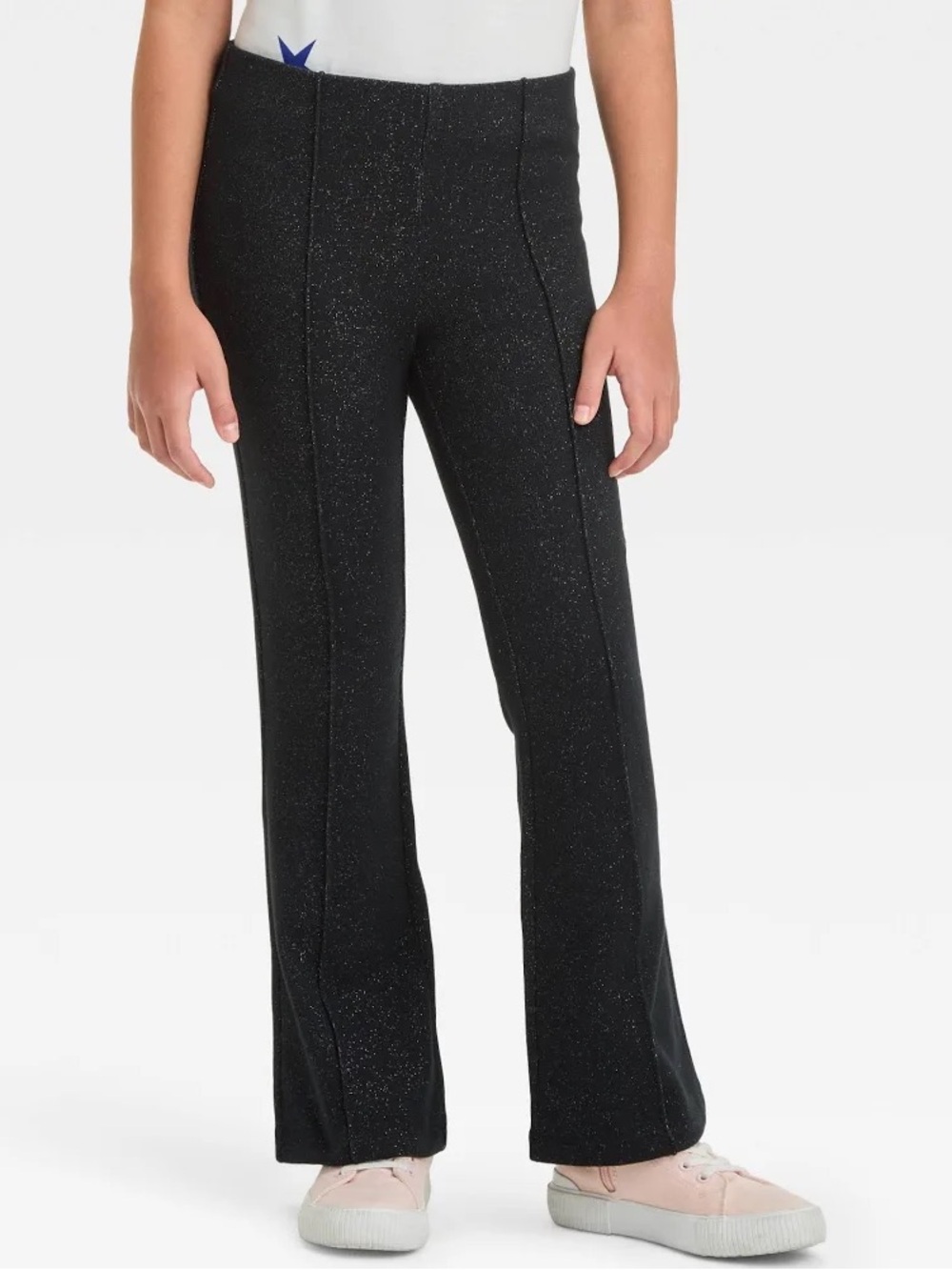 Cat & Jack Girls’ Pull On Flare Ponte Pants - Black Sparkle L